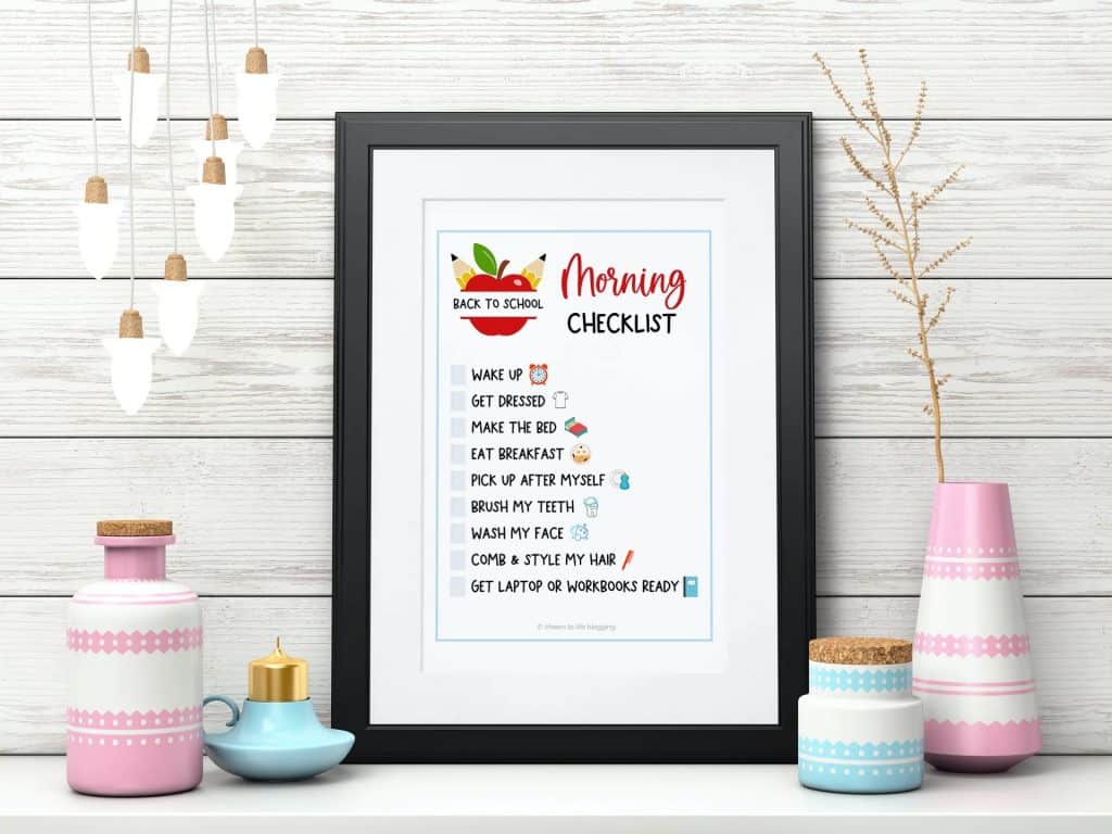 kids morning checklist in picture frame